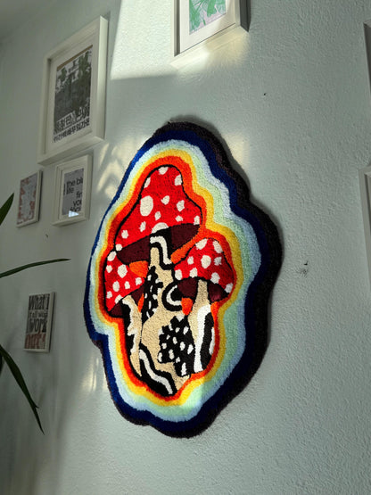 Handmade 3D Tufted Mushroom Rug – Psychedelic Rainbow Toadstool Carpet, Boho Trippy Home Decor