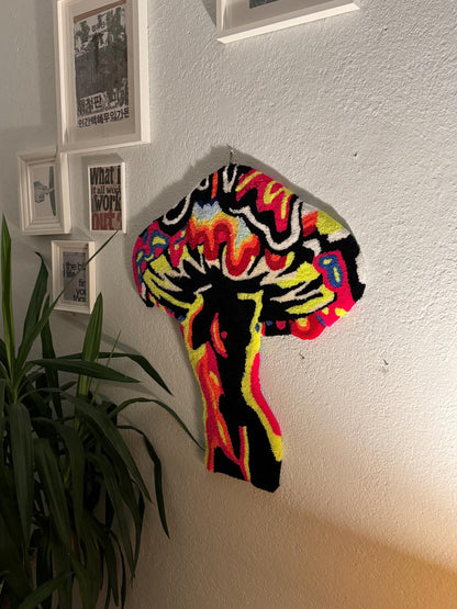 Glow in the Dark Mushroom Woman Rug – Handmade 3D Tufted Psychedelic UV Reactive Wall Art & Floor Carpet