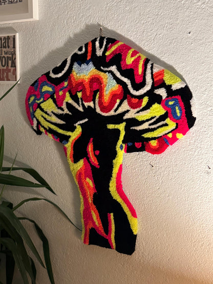 Glow in the Dark Mushroom Woman Rug – Handmade 3D Tufted Psychedelic UV Reactive Wall Art & Floor Carpet