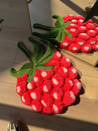 Colorful 3D Fruit Basket Rug – Handmade Tufted Raspberry, Grape, Strawberry Blueberry Carpet – Playful Kitchen & Living Room Decor