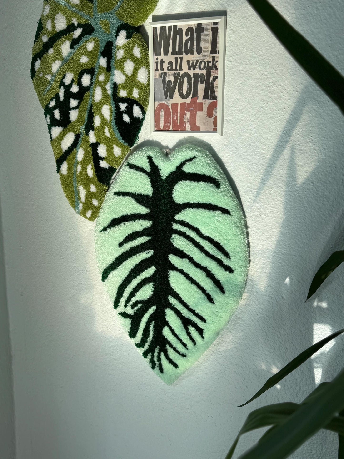 Handmade Tropical Leaf Rug Wall Decor Set – Monstera, Caladium & Alocasia Tufted Rugs – Botanical Plant Lover Gift