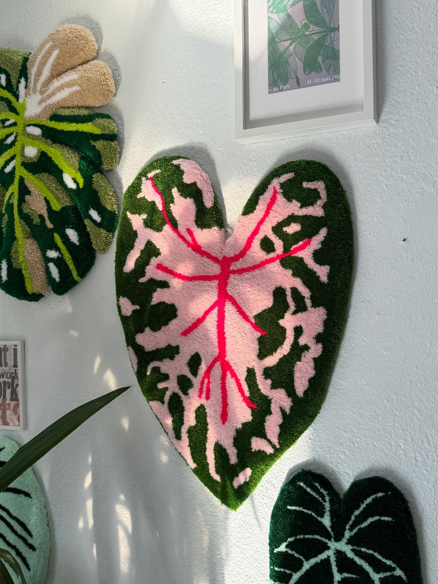 Handmade Tropical Leaf Rug Wall Decor Set – Monstera, Caladium & Alocasia Tufted Rugs – Botanical Plant Lover Gift