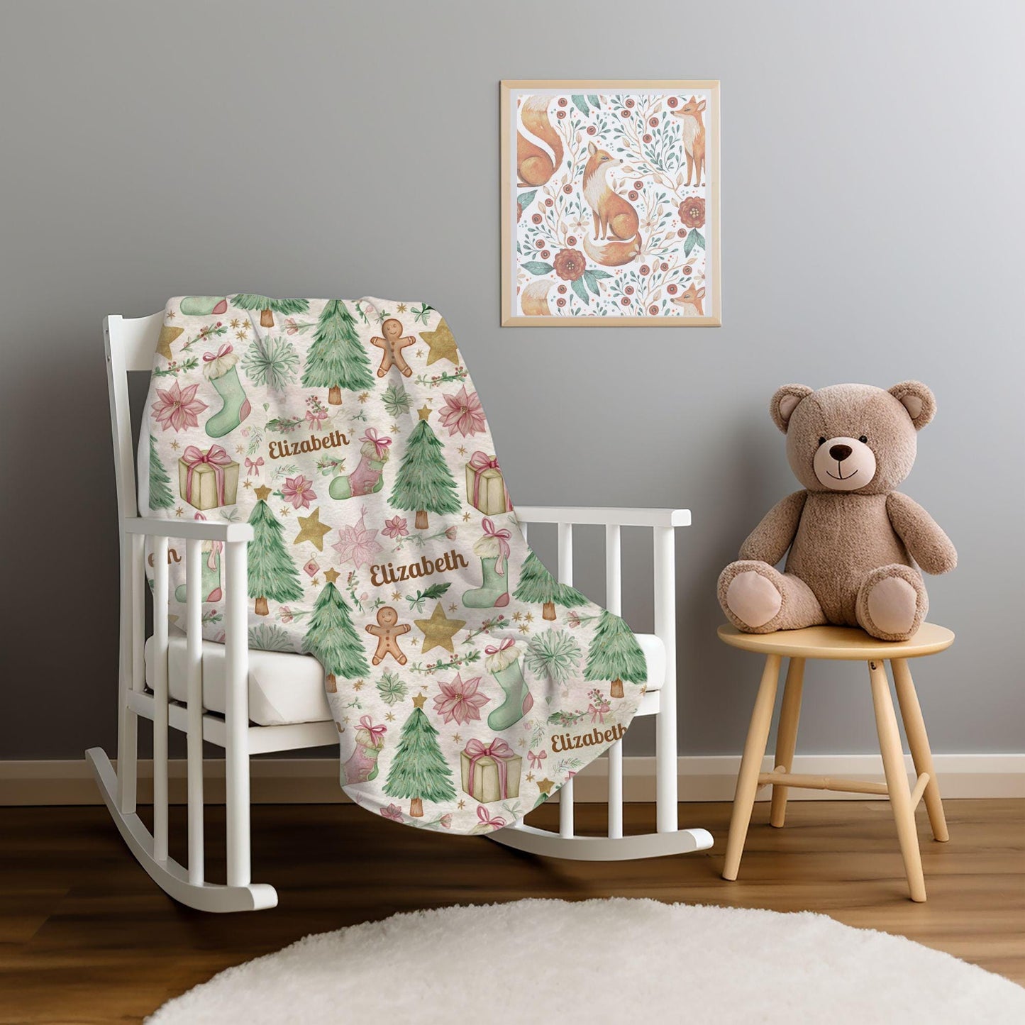 Custom Christmas Name Blanket, Personalized Holiday Blanket with Name, Cute Christmas Tree Gingerbread Gift, Gift for Family Kid's Keepsake