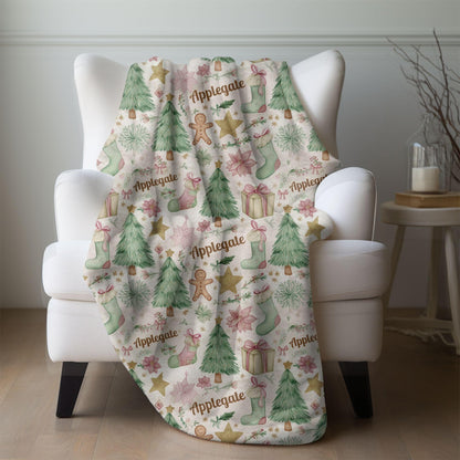 Custom Christmas Name Blanket, Personalized Holiday Blanket with Name, Cute Christmas Tree Gingerbread Gift, Gift for Family Kid's Keepsake