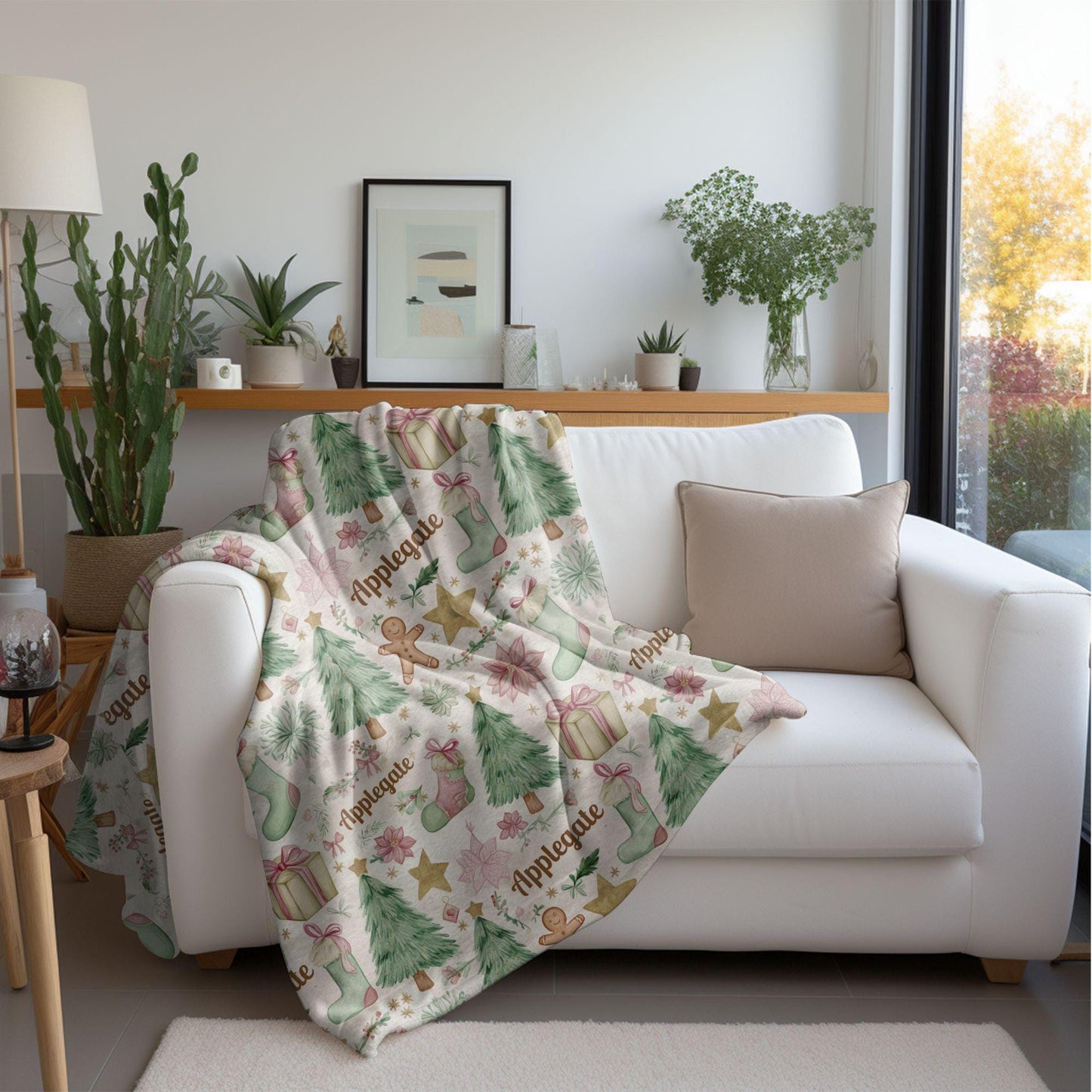 Custom Christmas Name Blanket, Personalized Holiday Blanket with Name, Cute Christmas Tree Gingerbread Gift, Gift for Family Kid's Keepsake