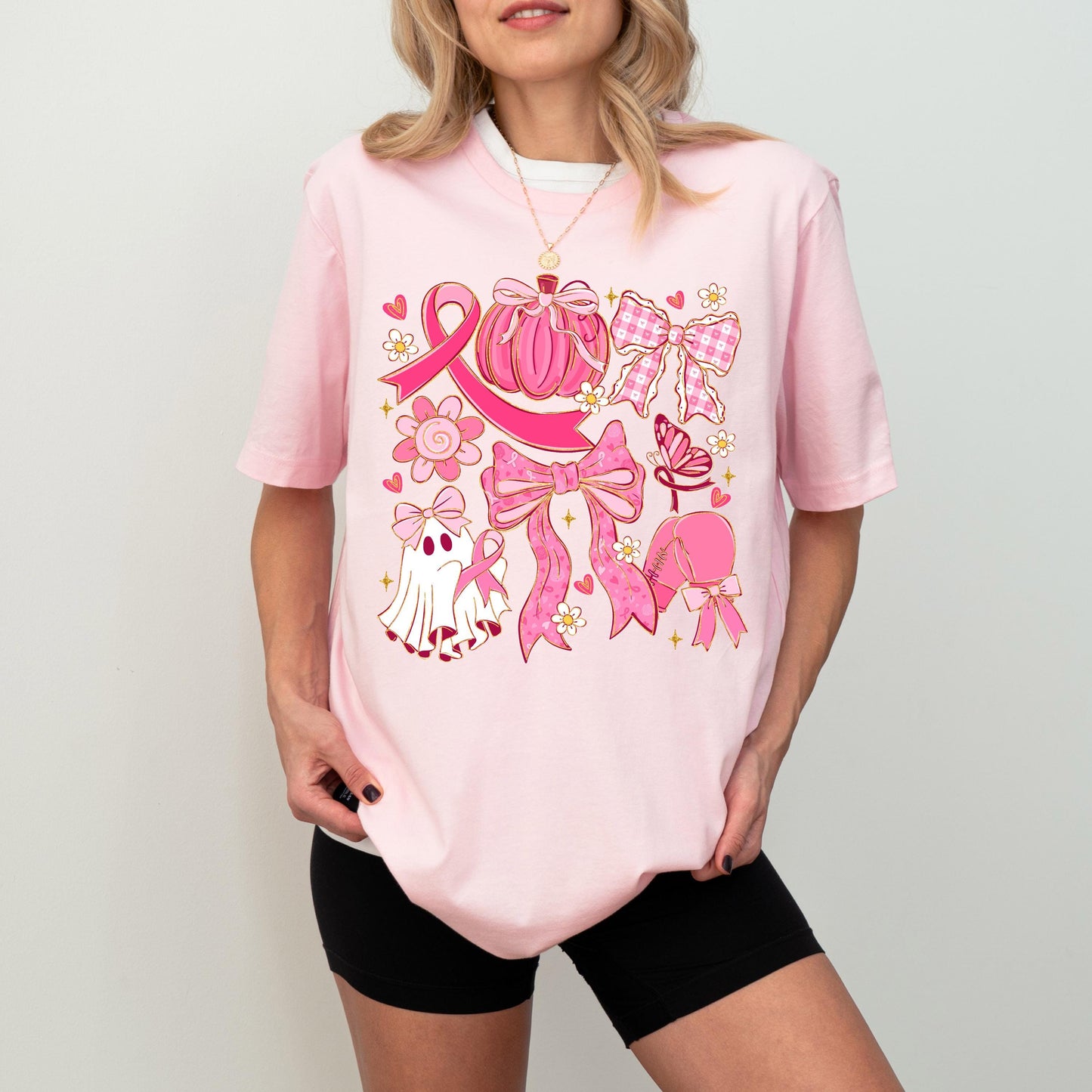 Breast Cancer Shirt, Ribbon Coquette Bow Shirt, Pink Pumpkin Sweatshirt, Cancer Ghost Coquette, Pink Bow Boxing Gloves Cancer Awareness Tee