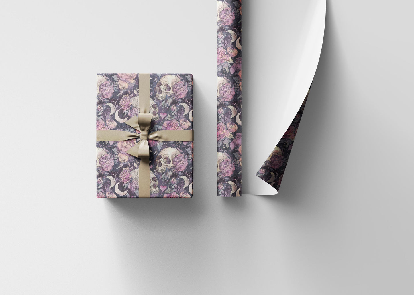 Pastel Goth Watercolor Wrapping Paper Roll Halloween Spooky Cute Alternative Goth Ghost Bat Print #7