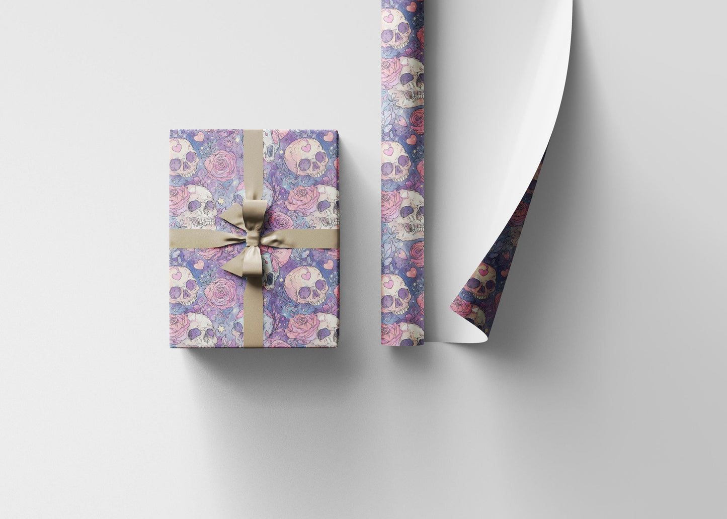 Pastel Goth Watercolor Wrapping Paper Roll Halloween Spooky Cute Ghost Bat Witch Gothic Style #16