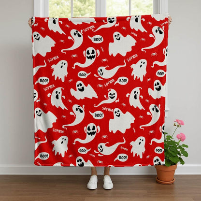 Halloween Ghost Blanket – Custom Name Throw, Cute Spooky Decor for Kids & Adults, Cozy Fall Gift, Boo Blanket,Halloween,xmas season