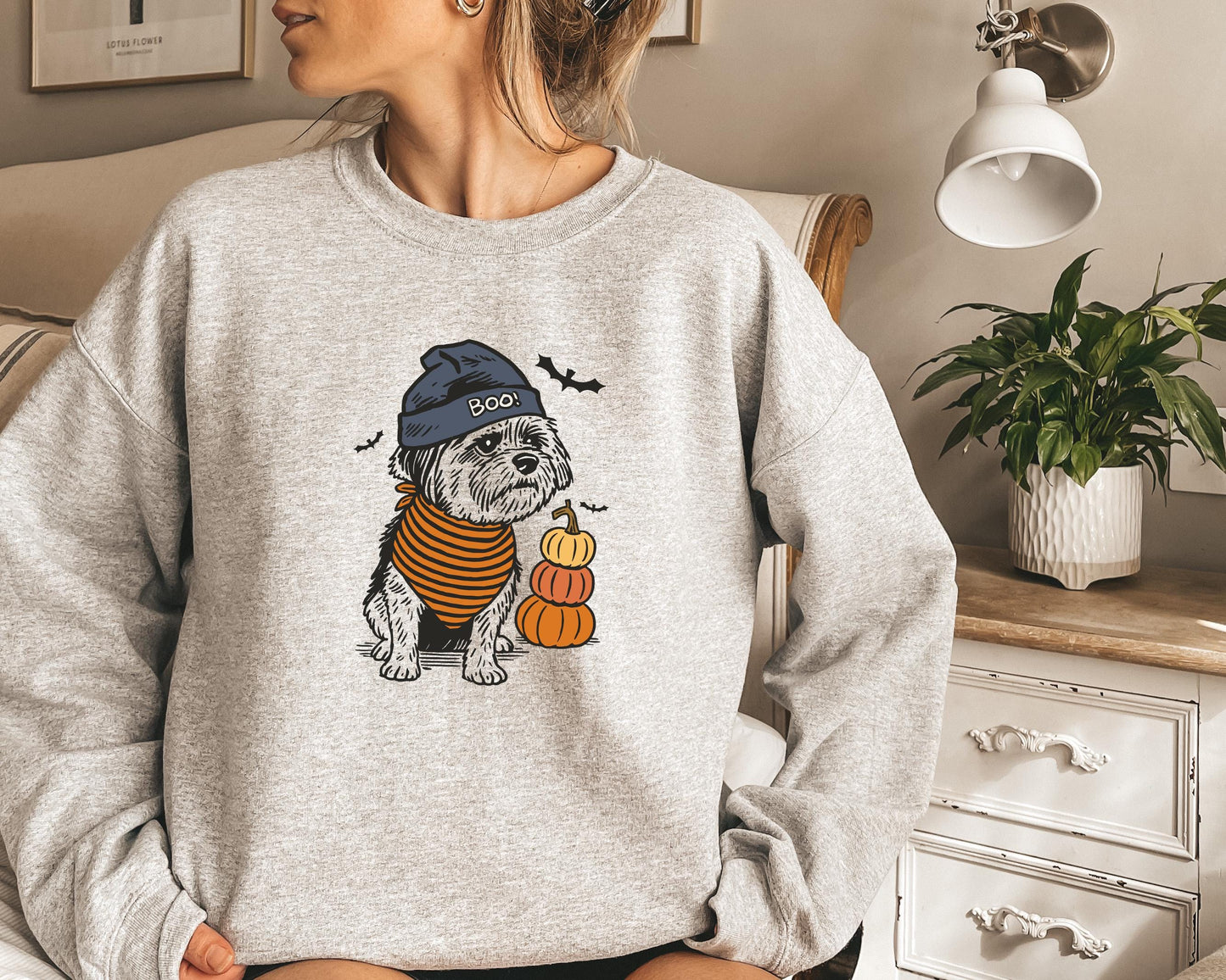 Halloween Dog Sweatshirt, Boo Hat Black Dog Shirt, Cute Pumpkin Fall Pet Shirt, Cute Dog in Halloween Costume, Cute Halloween Dog