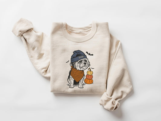Halloween Dog Sweatshirt, Boo Hat Black Dog Shirt, Cute Pumpkin Fall Pet Shirt, Cute Dog in Halloween Costume, Cute Halloween Dog