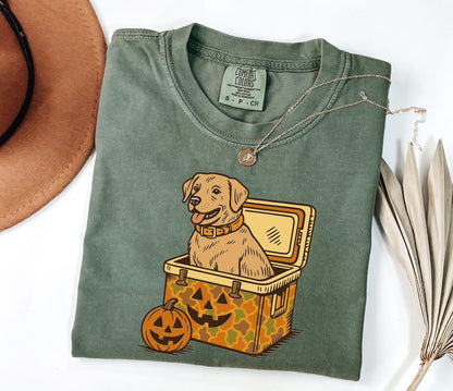 Comfort Colors® Yellow Lab Cooler Shirt, Halloween Hunting Dog Shirt, Halloween Camo USA Fall Labrador Retriever, Camping & Fishing T-Shirt