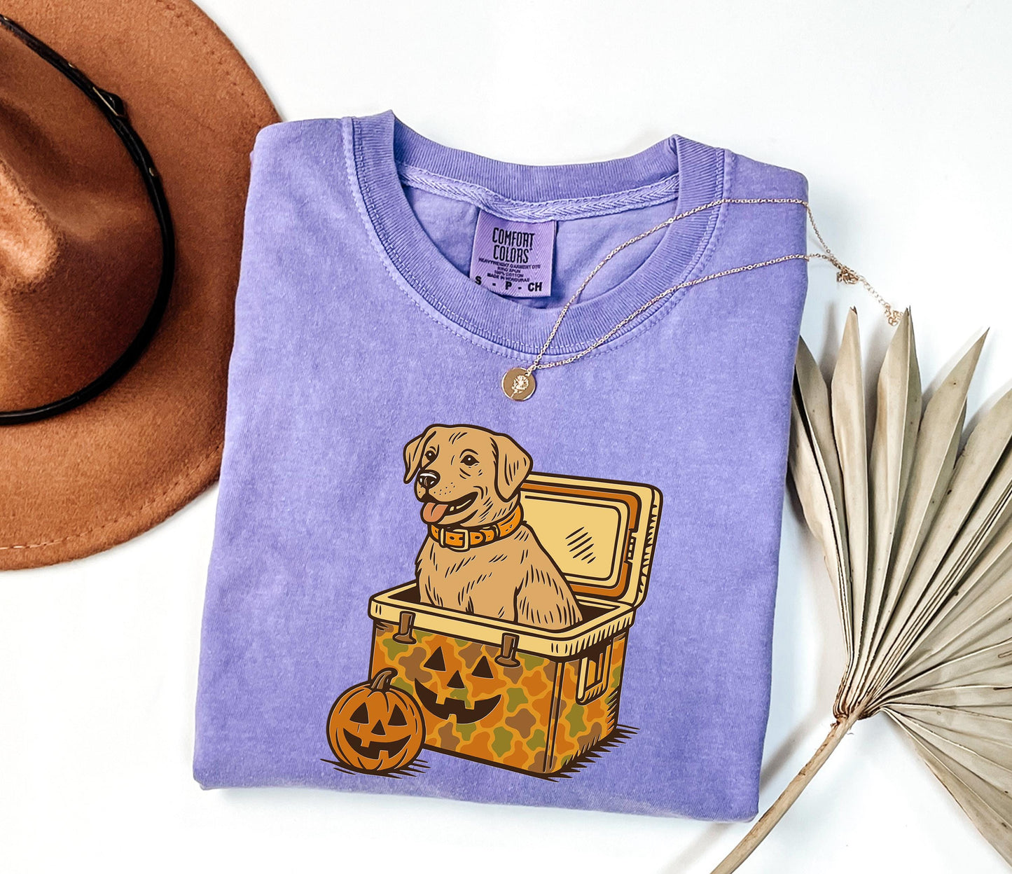 Comfort Colors® Yellow Lab Cooler Shirt, Halloween Hunting Dog Shirt, Halloween Camo USA Fall Labrador Retriever, Camping & Fishing T-Shirt