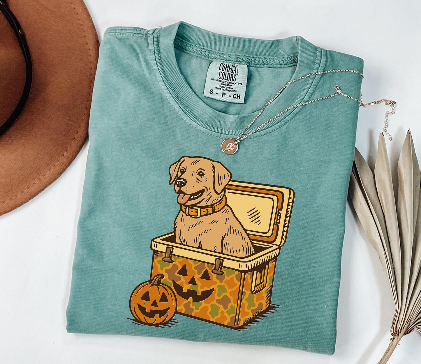 Comfort Colors® Yellow Lab Cooler Shirt, Halloween Hunting Dog Shirt, Halloween Camo USA Fall Labrador Retriever, Camping & Fishing T-Shirt
