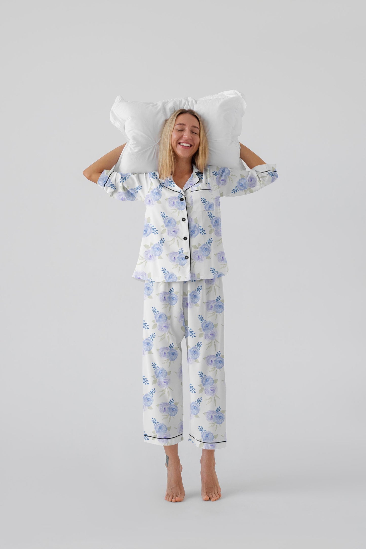 Satin Pajama Set – Bridgerton-Inspired Bride Getting Ready Outfit | Bridal Pajamas | Bridesmaid Pajama | Bridal Shower Gift | Something Blue