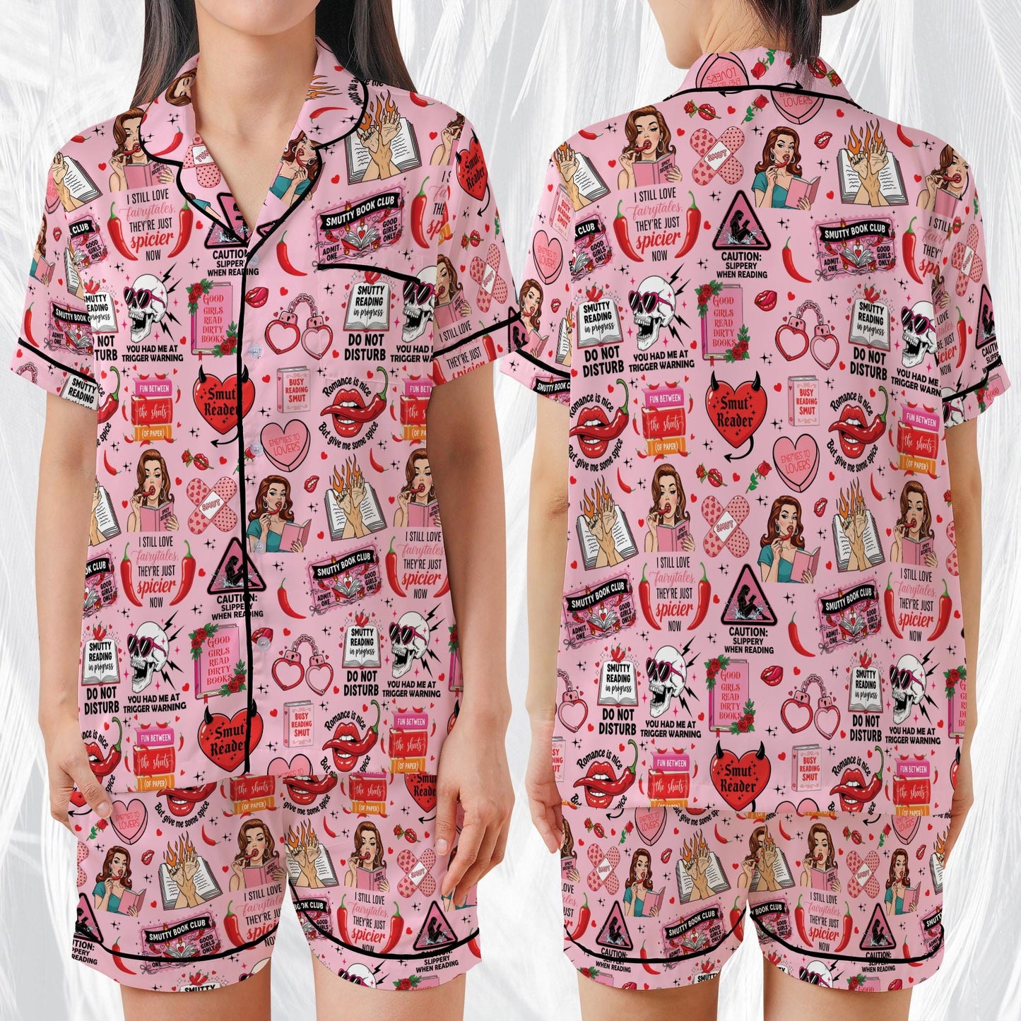Smut Bookish Satin Pajama Set, Retro Spicy Book Sleepwear, Smut Readers Pajamas, Romance Novel Fans Pajamas, Spicy Romance Book Lovers Gift
