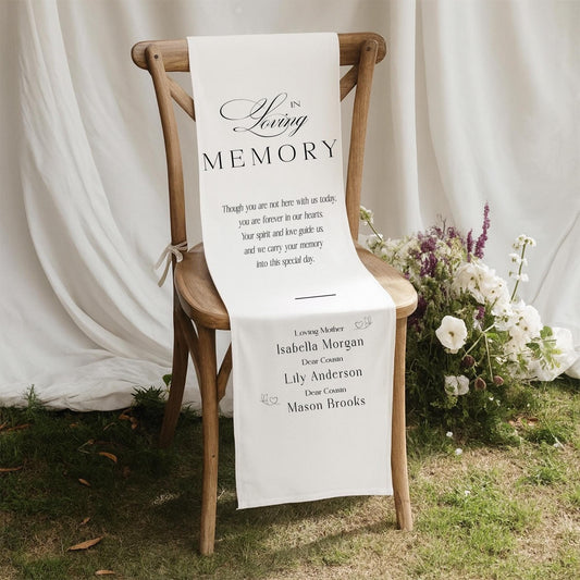 Personalized In Loving Memory Wedding Chair Sign, Memorial Banner for Ceremony, Personalized Remembrance Chair Cover, Wedding Tribute Decor
