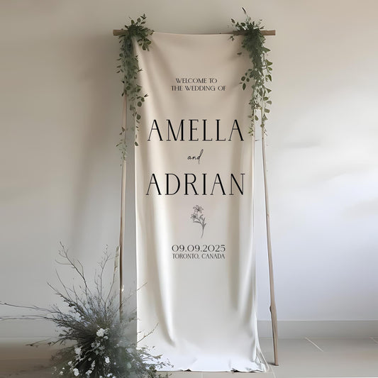 Custom Wedding Welcome Sign, Fabric Wedding Banner, Elegant Ceremony Decor, Modern Reception Entrance Decoration, Wedding Entrance Decor
