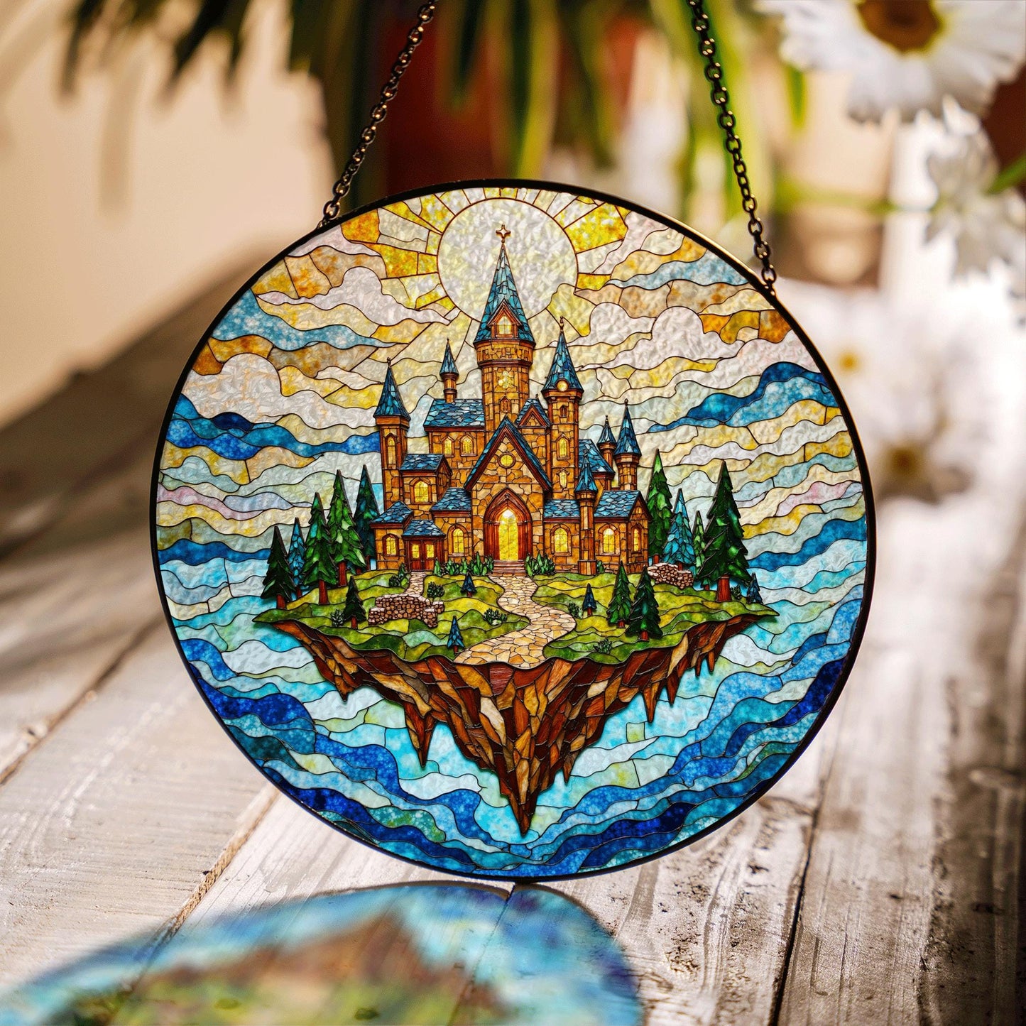 Floating Castle Fantasy Suncatcher Stained Glass Window Decor Gift