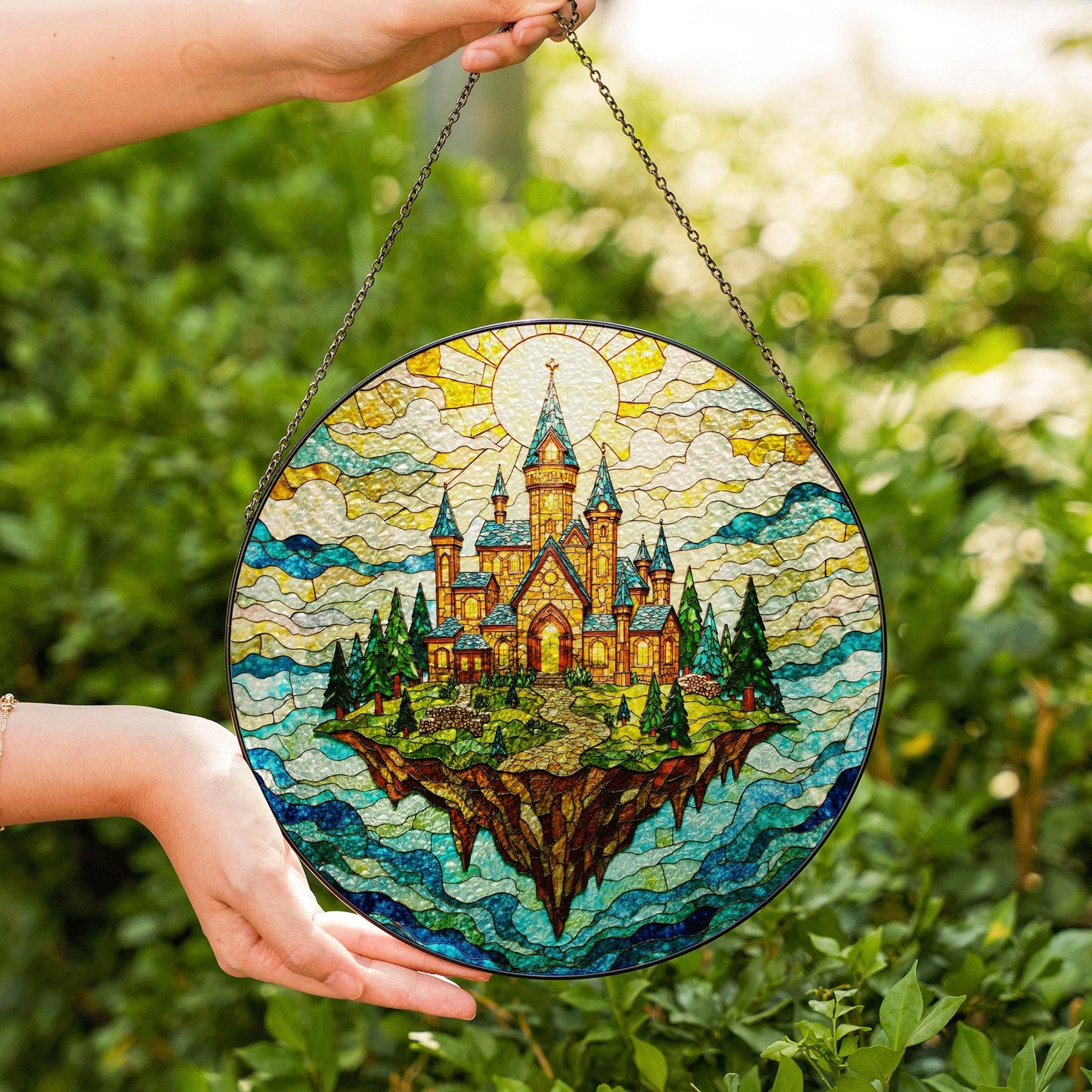 Floating Castle Fantasy Suncatcher Stained Glass Window Decor Gift