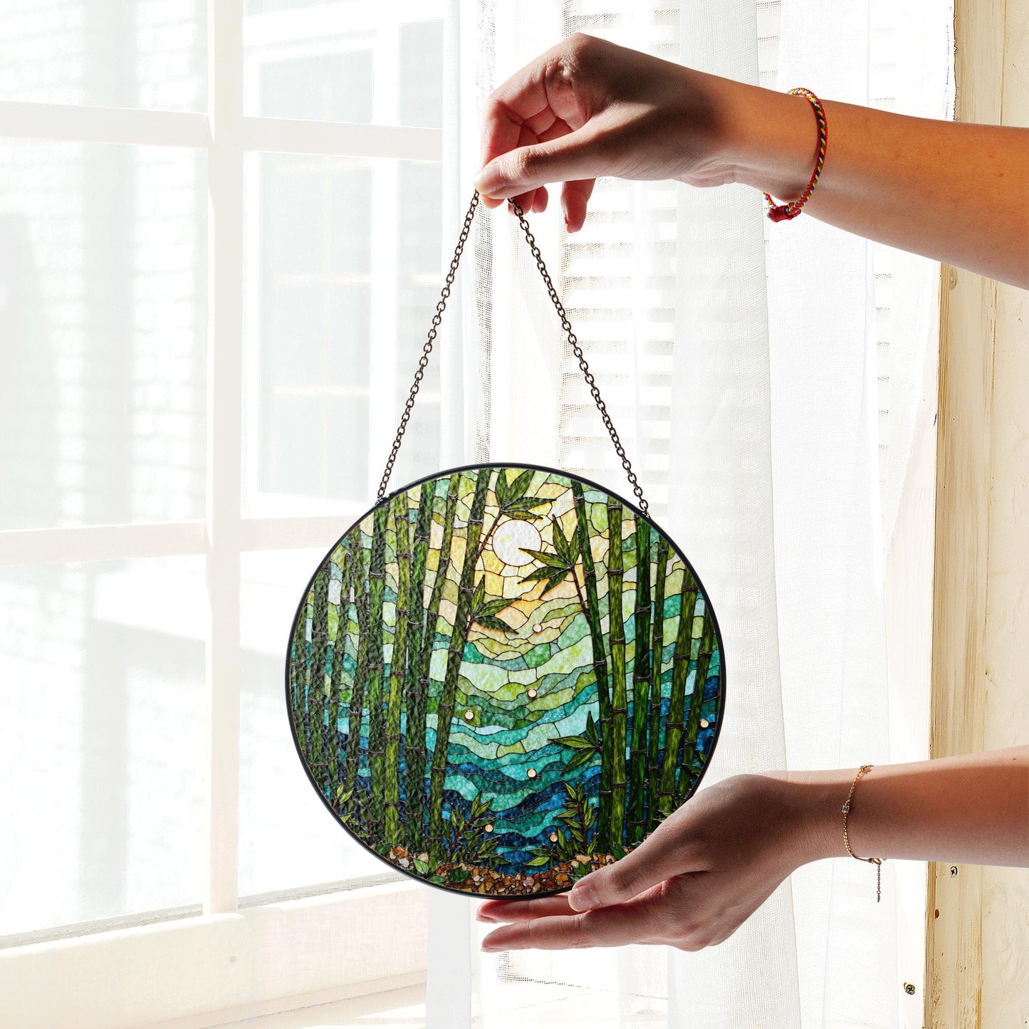 Tranquil bamboo forest stained glass suncatcher nature decor for window light catcher Mothers Day gift