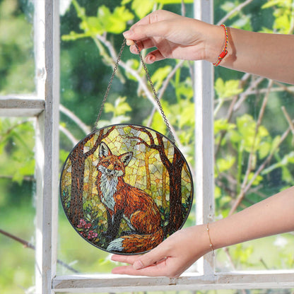 Forest Fox Stained Glass Suncatcher Woodland Animal Window Decor Gift