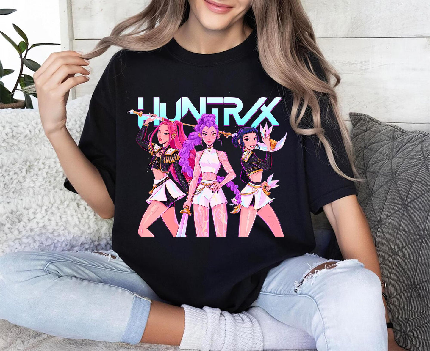 Huntrix shirt demon hunters shirt huntrix girls t shirt mira rumi joey shirt demon hunter merch gift for kpop fan kpop movie shirt anime tee