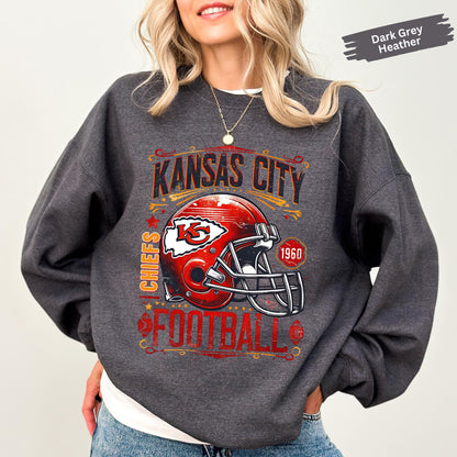 Vintage Chiefs Football Sweatshirt, Chiefs Shirt, Kansas City Shirt, American Football Crewneck, Game Day Taylors Boyfriend Shirt