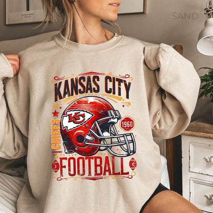 Vintage Chiefs Football Sweatshirt, Chiefs Shirt, Kansas City Shirt, American Football Crewneck, Game Day Taylors Boyfriend Shirt