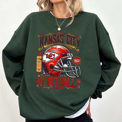 Vintage Chiefs Football Sweatshirt, Chiefs Shirt, Kansas City Shirt, American Football Crewneck, Game Day Taylors Boyfriend Shirt