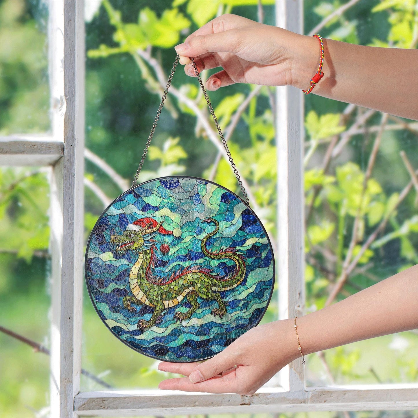 Suncatcher stained glass dragon design Christmas gift for mom Mothers Day gift