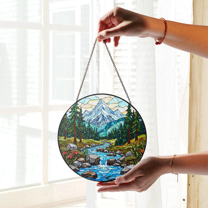 Suncatcher mountain forest stream landscape gift for mom Mothers Day gift Christmas gift