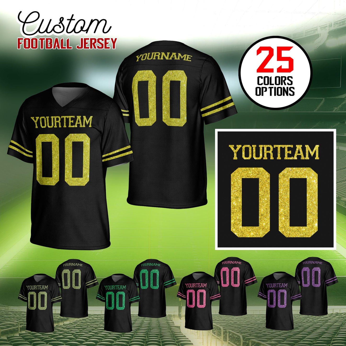 Women Glitter Pattern Personalized Football Jersey, Custom Glitter Jersey Shirt, Customized Glitter Name And Number Jersey For Sport Fan