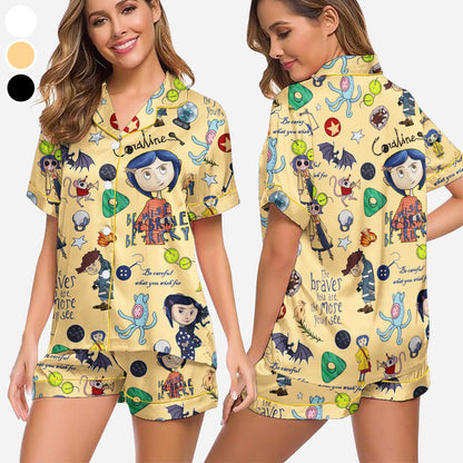 Coraline Stamp Halloween Pajamas Set, Halloween Doll, Horror Doll Cartoon Movie PJS, Scary Cartoon, Cartoon Character PJS, Halloween Gifts
