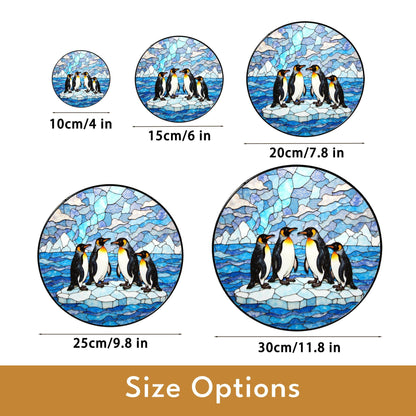 Suncatcher stained glass penguins on ice Christmas gift for mom winter home decor