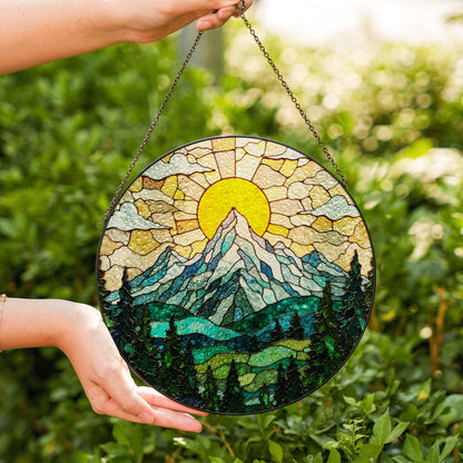 Suncatcher stained glass mountain sunrise landscape gift for mom Mother’s Day gift Christmas gift