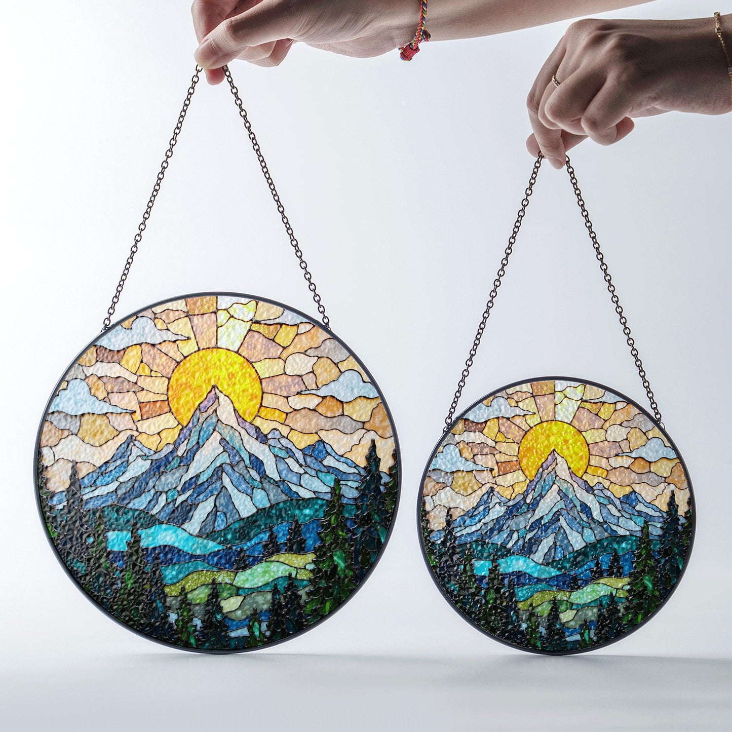 Suncatcher stained glass mountain sunrise landscape gift for mom Mother’s Day gift Christmas gift