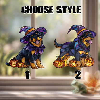Halloween Rottweiler Window Hanging, Witch Dog Decor, Pumpkin Halloween Decoration, Spooky Pet Ornament,Fall Dog Decor, Halloween Home Decor