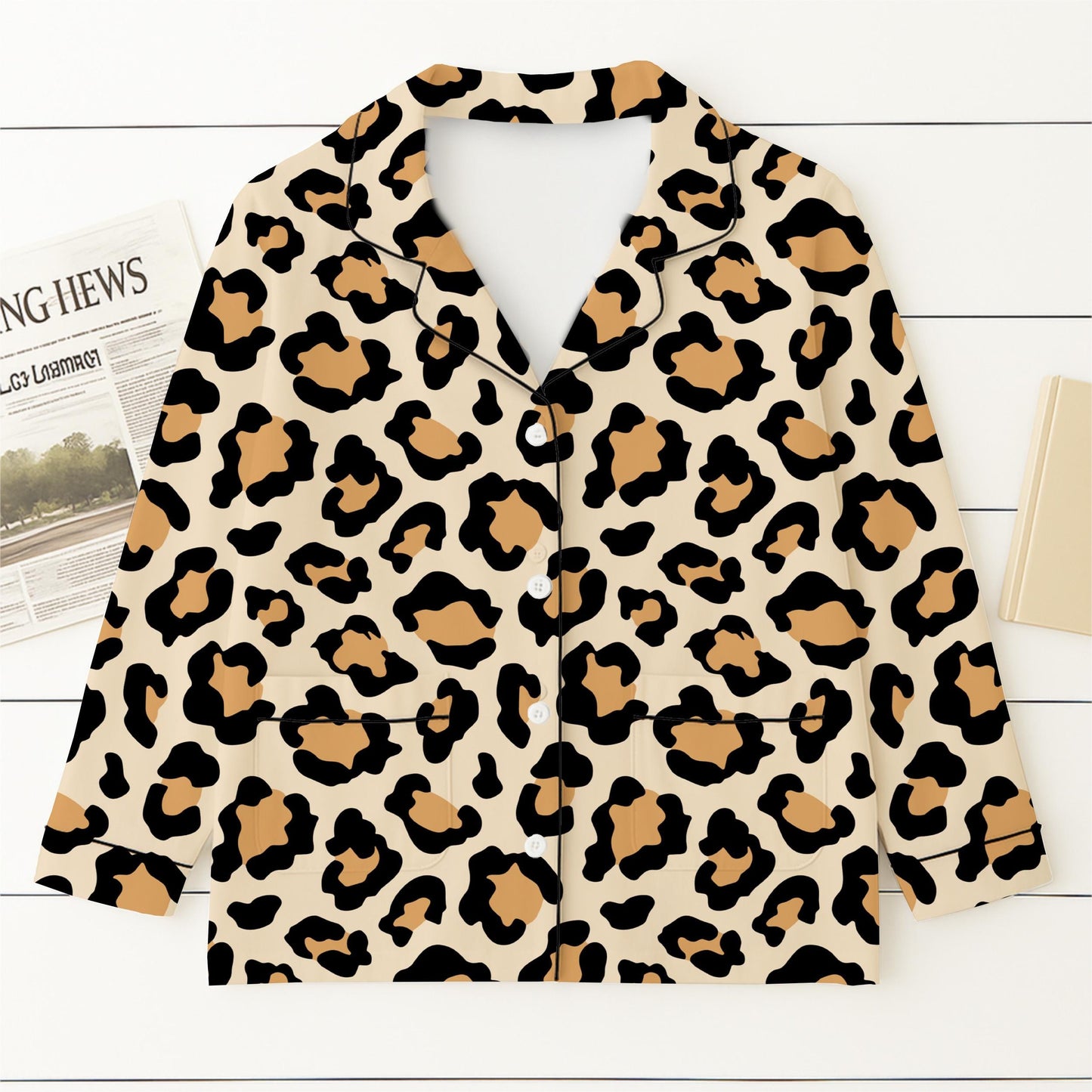 Leopard Pajamas Set, Animal Loungewear, Beige And Black Homewear, Cozy Sleepwear, Cute Leopard Nightwear For Women Men, Halloween Gift