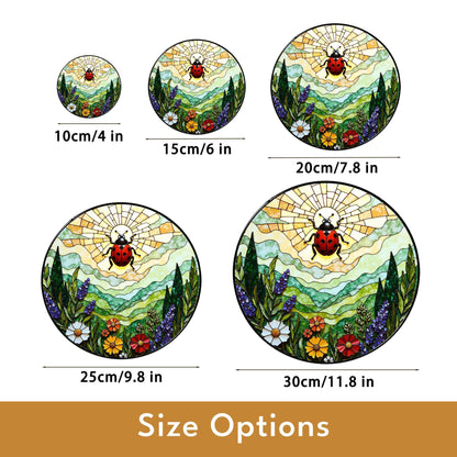 Ladybug and wildflower stained glass suncatcher spring garden gift