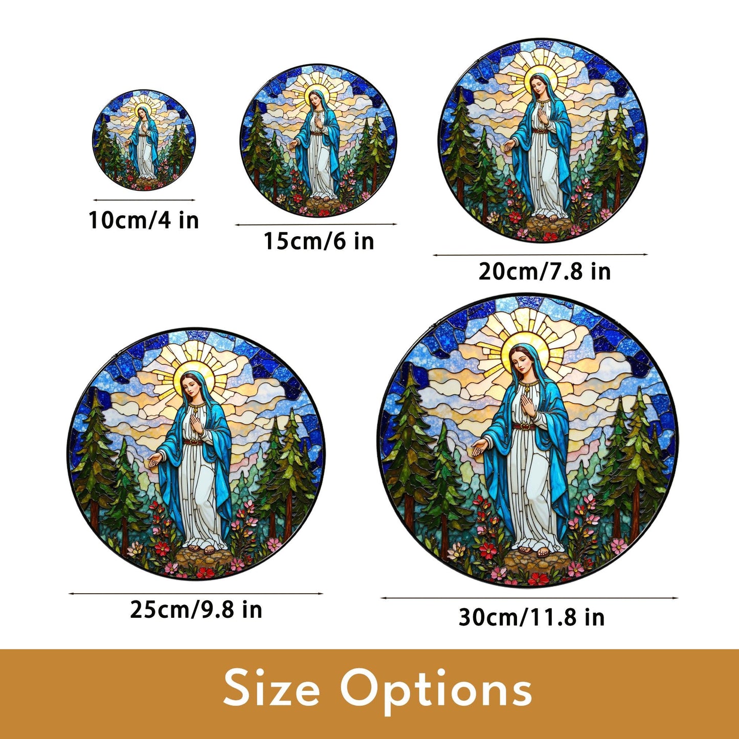 Blessed Virgin Mary stained glass style round suncatcher spiritual window decor gift for Easter or Catholic mom