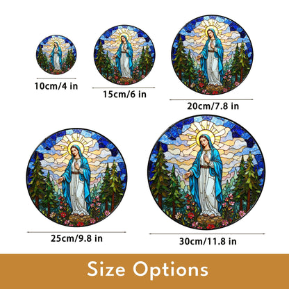 Blessed Virgin Mary stained glass style round suncatcher spiritual window decor gift for Easter or Catholic mom