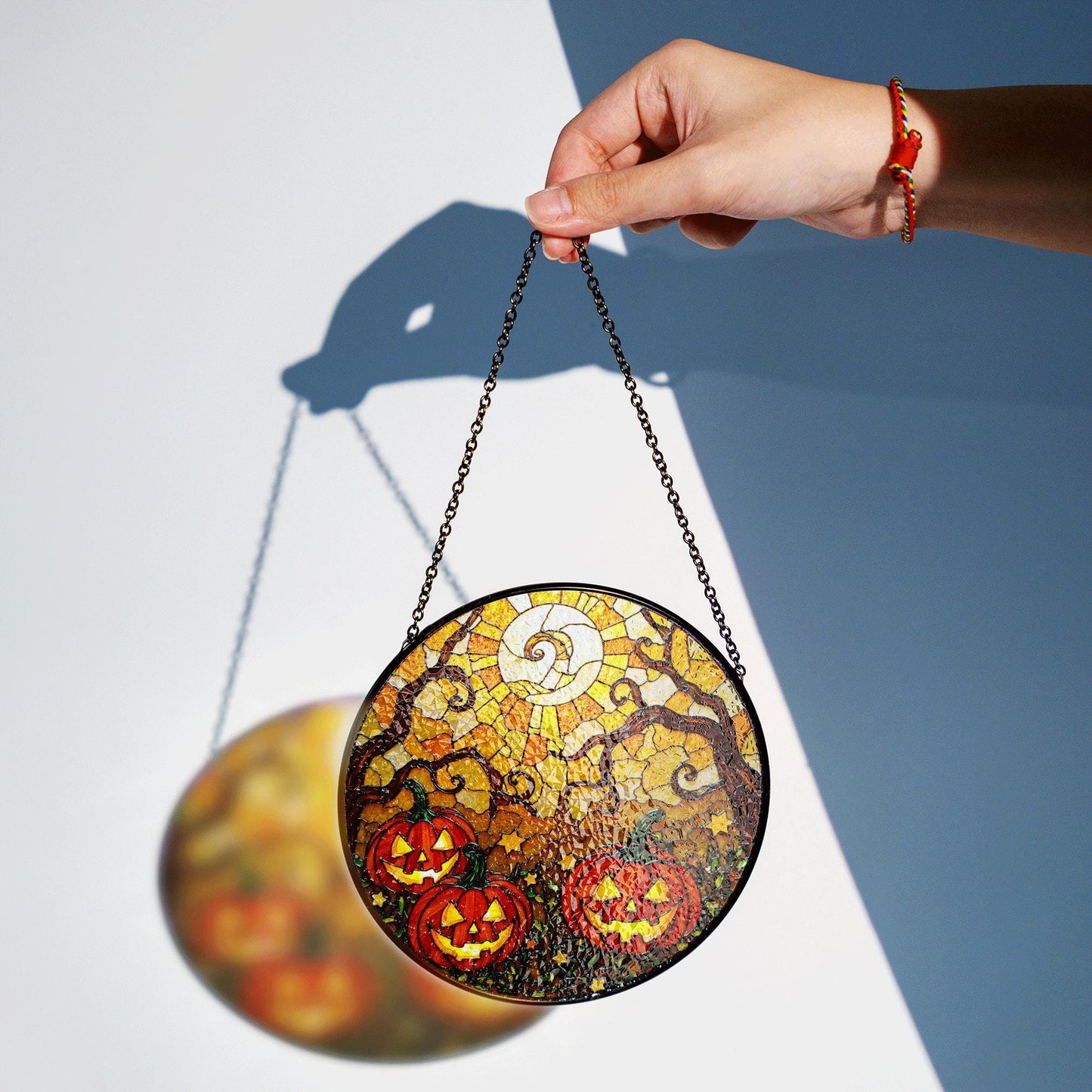 Jack o lantern stained glass suncatcher spooky tree Halloween window decor gift for her or kids