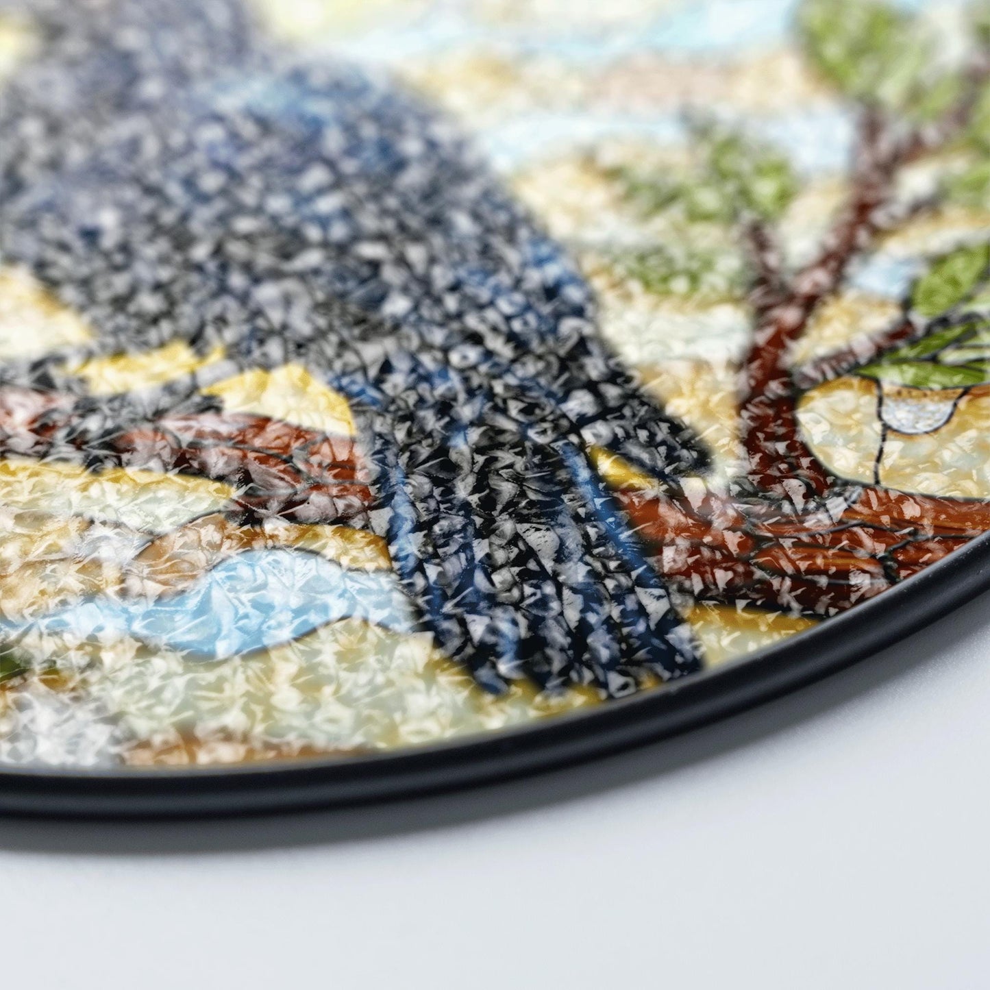 Midnight raven on tree branch stained glass suncatcher window hanging gift for Halloween or nature lover