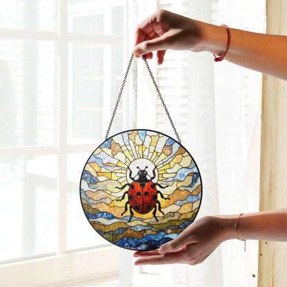 Ladybug stained glass suncatcher insect window decor gift for spring nature lovers