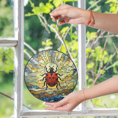 Ladybug stained glass suncatcher insect window decor gift for spring nature lovers
