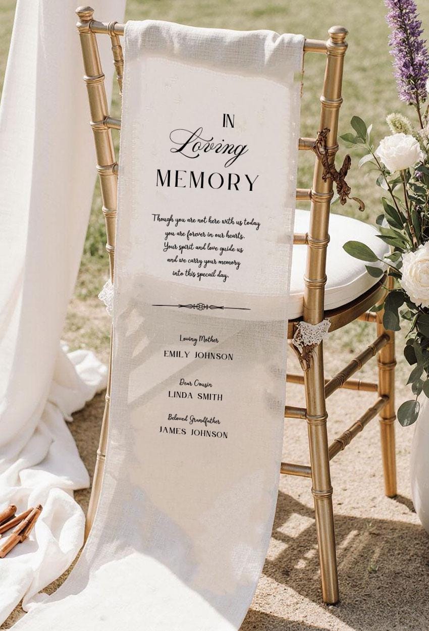 In Loving Memory Wedding Chair Sign, Memorial Chair Banner for Ceremony, Remembrance Decoration for Loved Ones, Funeral Tribute