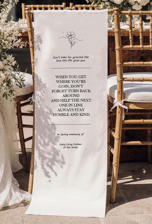In Loving Memory Wedding Chair Sign with Quote, Personalized Memorial Banner, Custom Remembrance Seat Decoration, Wedding Tribute Sign