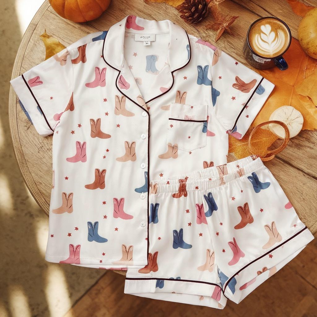 Cowboy Boots Satin Pajamas Set, Western Pattern Pajamas, Western Pajamas, Cowgirl Boot Pajama, Family Pyjamas, Womens Pajamas, Cowboyart Pjs