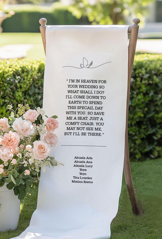 I’m in Heaven Wedding Memorial Chair Sign, I’ll Be There Poem Banner, Personalized Remembrance Decoration, Custom In Loving Memory Sign